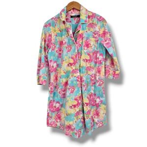 Lauren Ralph Lauren Womens Sleepshirt Nightgown Floral Print Blue Pink Yellow M